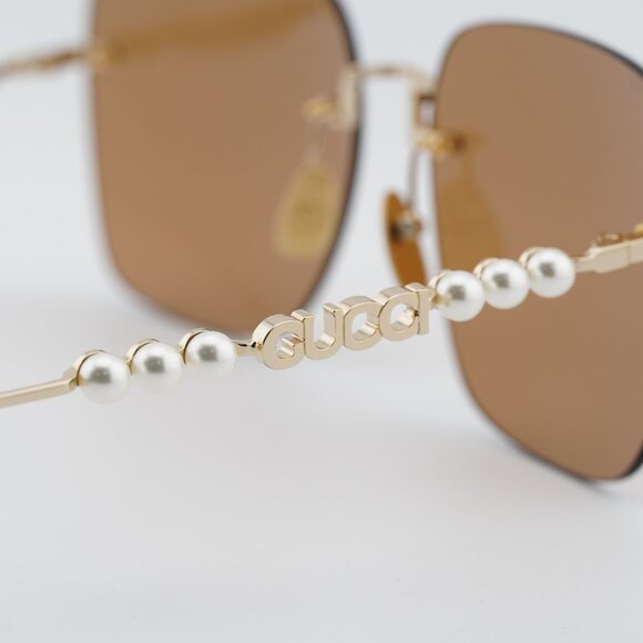 Gucci GG1923SA 003 Sunglasses Gold with Pearl Square Frame, Brown Lenses main image 7